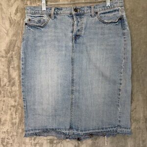 Y2K Mossimo Midi Skirt Women's Size‎ 10 Retro 2000s Button Fly Distressed Denim